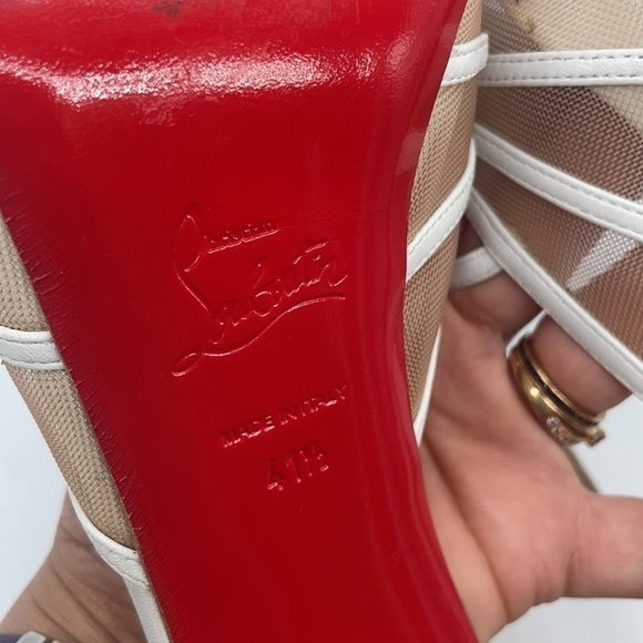 Christian Louboutin White leather Filamenta 120 Mesh Strappy heels peep toe 41.5 - Picture 9 of 9